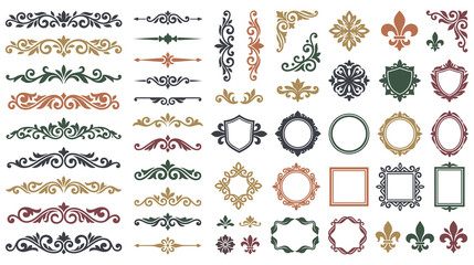 Vintage ornamental design elements decorative frames dividers set. © Amir