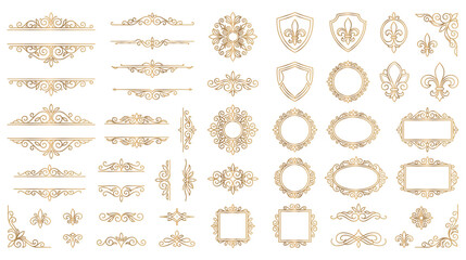 Golden ornamental dividers and frames for luxury design. © Amir