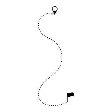 Dotted path line with a location pin marker and a finish flag icon