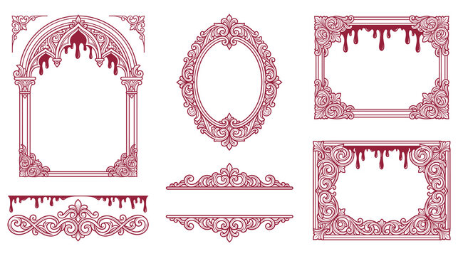 Gothic style red ornamental frames and borders decoration.