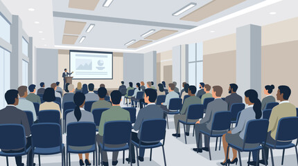 Obraz premium Business presentation in a conference room with a speaker and audience
