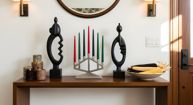 Modern Afrocentric Entryway with Minimalist Kwanzaa Decorations
