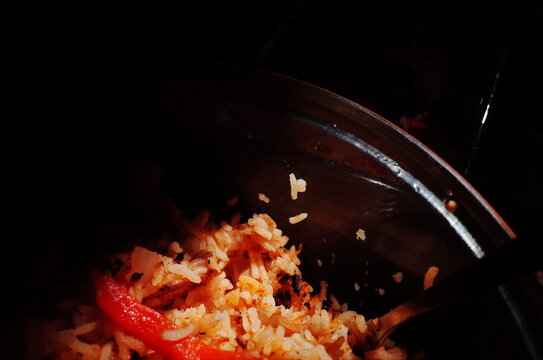 cooking red rice in the kitchen