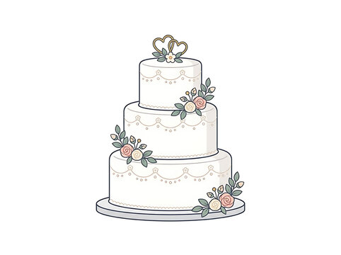 Elegant Wedding Cake Canva Style Vector Illustration