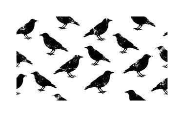 Naklejka premium Seamless pattern of distressed black bird silhouettes on a white background