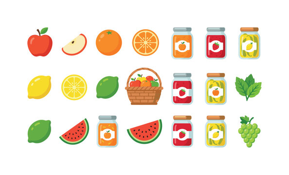 Assorted fresh fruits and jars of homemade preserves and jams