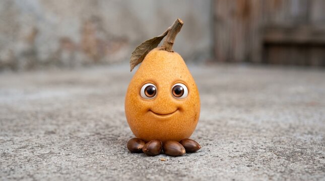 Smiling loquat fruit character with seeds a playful photo