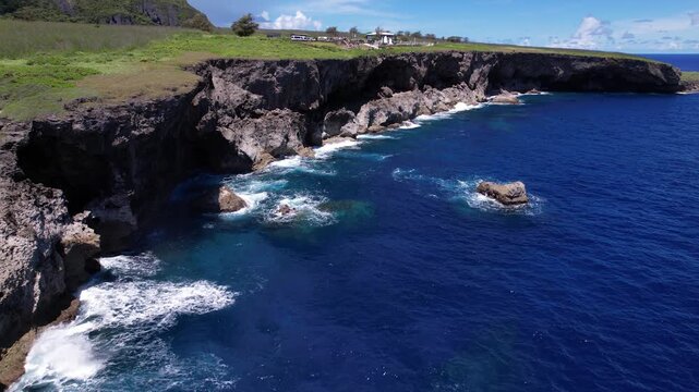 Aerial drone island footage, Saipan, Northern Mariana Islands