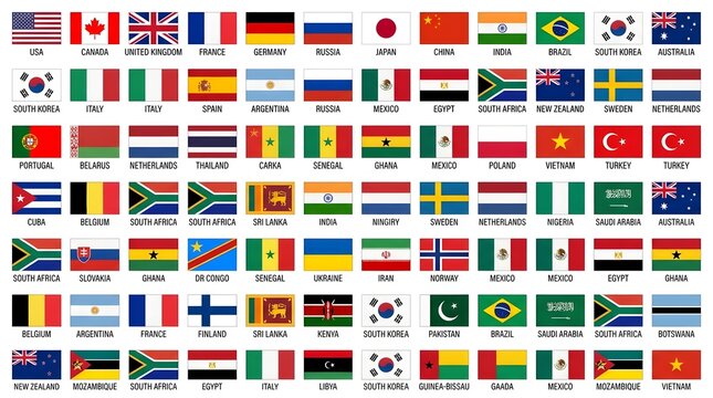 Collection of national flags of world countries arranged in a grid pattern