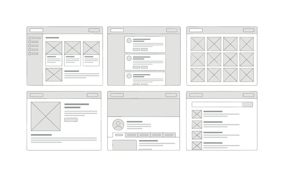 Collection of website wireframe layouts for user interface design planning