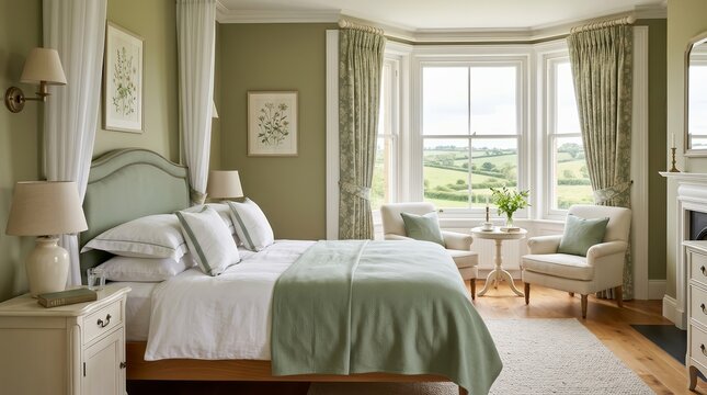 Elegant bedding and linen in a cozy bedroom with antique furniture.