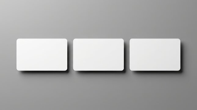 Three blank white rounded edge cards arranged side by side on a gray backdrop.