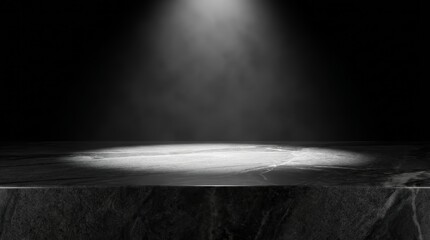 Obraz premium Luxury marble countertop mockup with a dark concrete surface in an empty studio.