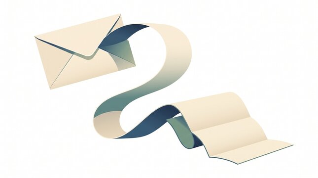 Dynamic ribbon wave path guiding white mailing envelopes and blank paper sheets mockup, generative ai illustration.