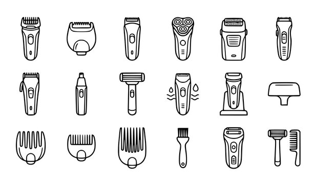 grooming-tool symbol. Use crisp black monoline contours with