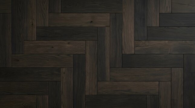 Top view of a sophisticated dark herringbone pattern wooden floor texture featuring high quality natural oak planks with a rich matte finish for interior design, isolated on a white background
