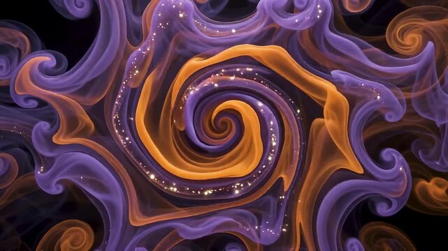 Swirling purple and orange smoke spiral forming hypnotic magic vortex background pattern for mystical motion design