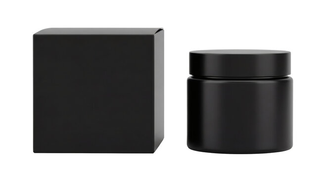Sleek black cosmetic jar and matching packaging box mockup representing premium skincare or beauty product branding concepts&nbsp;&nbsp;