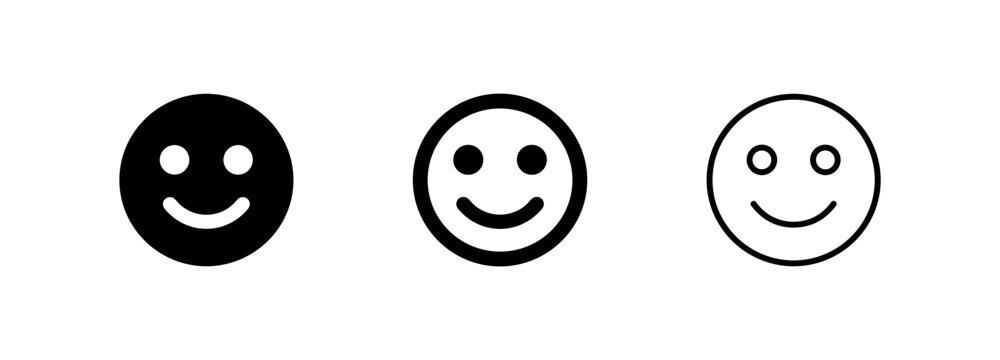 Smiley face happy emoji icon set, positive emotion and feedback symbol