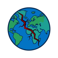 Fototapeta premium Planet Earth with a deep red crack splitting the globe, representing global crisis and climate catastrophe