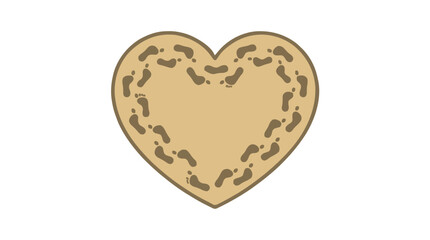 Fototapeta premium Sandy heart shape with barefoot footprint tracks, representing a romantic journey and travel memories