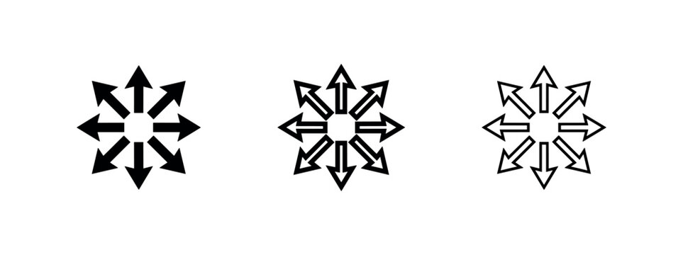 Expand arrows icon set, disperse symbol, outward direction sign