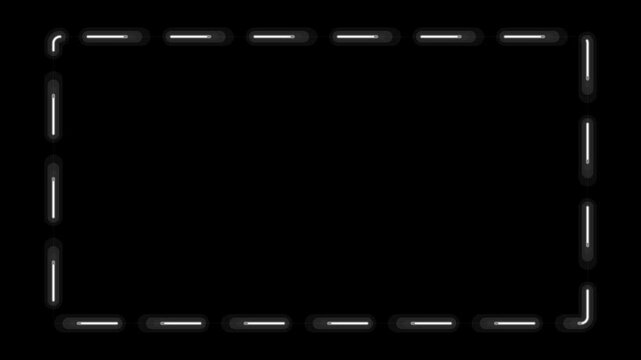 Glowing Dashed Neon Border Frame Animation on Black Background 4K Overlay