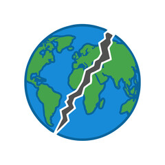 Fototapeta premium Planet Earth globe split in half by a large dark crack, symbolizing global crisis and environmental disaster