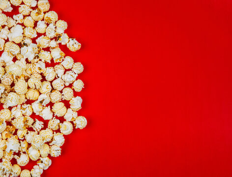 Popcorn border on bright red background