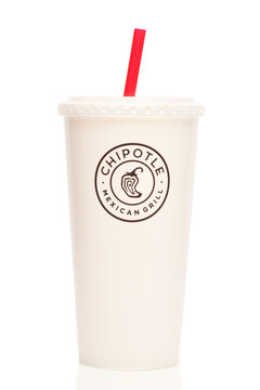 IRVINE, CALIFORNIA - 28 AUG 2026: A disposable drink cup from Chipolte Mexican Grill.