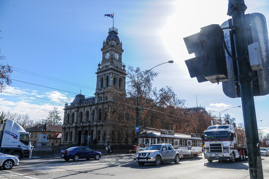 Bendigo, Australia - July 21, 2009. Outdoor scene showing Bendigo Town Hall, in the city of Bendigo, Victoria.