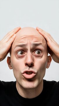 Shocked Bald Man with Wide Eyes and Open Mouth