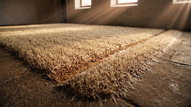 Rootlets knitting the surface of a deep malting floor bed