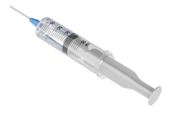 50 ml medical syringe with needle for injection and vaccination. 3d rendering