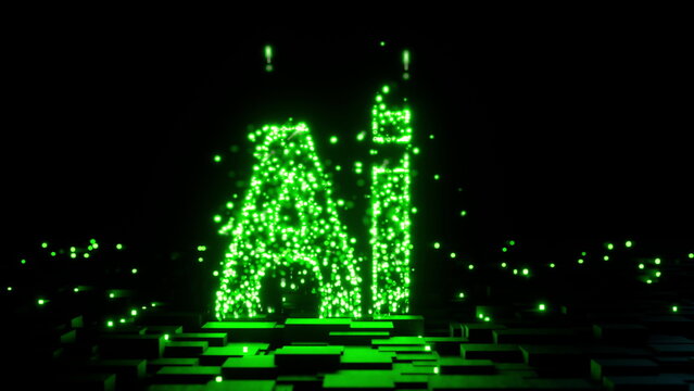 Green glowing particles forming abstract initials technology concept