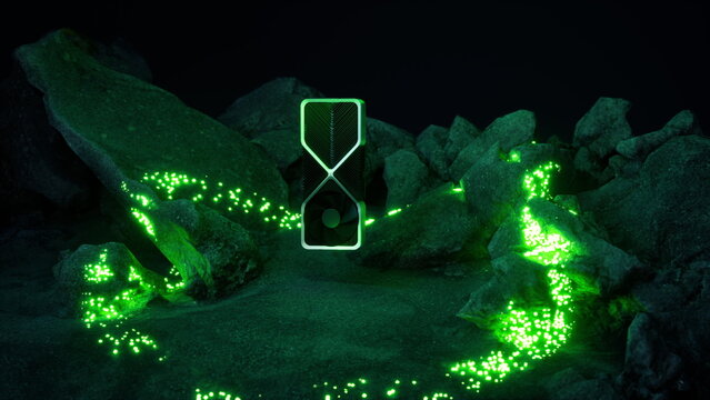 GPU graphics card hourglass shape glowing energy expansion