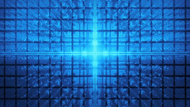 Corporate blue hi tech background with a moving wall of technology boxes creating a wave motion perfect for business presentations a 3d render