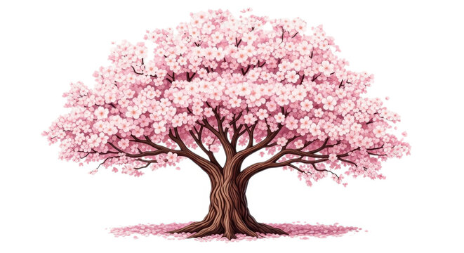Pink cherry blossom tree isolated on transparent background