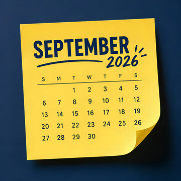 September 2026 Calendar Yellow Sticky Note Graphic - 1