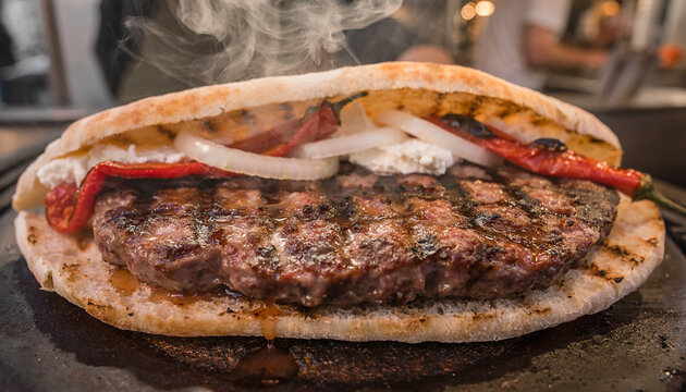 Serbian Pljeskavica Balkan Burger Close Up