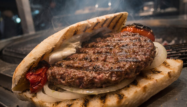 Serbian Pljeskavica Balkan Burger Close Up