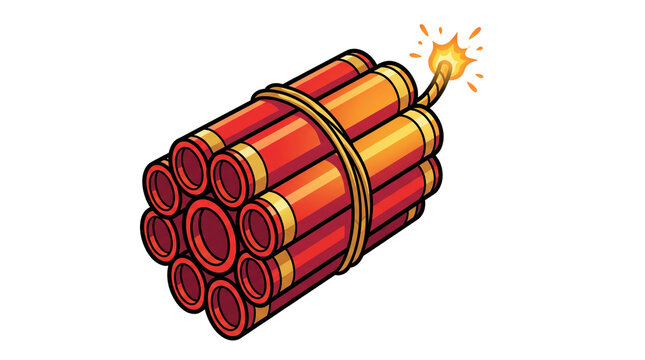 Vector illustration of a bundle of red dynamite sticks with a lit fuse ready to explode