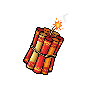 Vector illustration of a bundle of red and gold dynamite sticks with a burning fuse ready to explode
