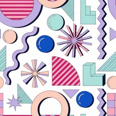 Obraz premium Abstract colorful Memphis style geometric seamless pattern background
