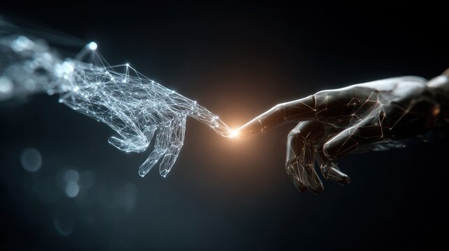 Conceptual image of two hands touching representing technology and connection