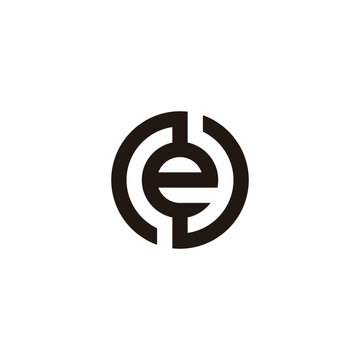 Letter e and N circle, outline geometric symbol simple logo vector