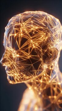 Human Face Profile with Glowing Neural Network Mesh