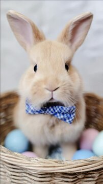 Cute Bunny Wearing a Bowtie in an Easter Basket