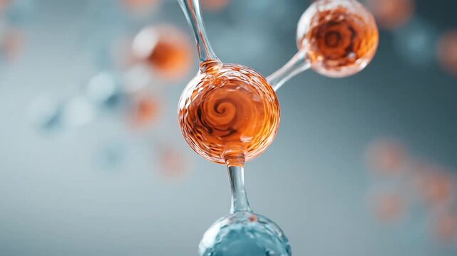 Scientific molecular model with blue and orange atoms