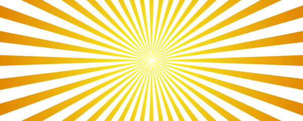 Fototapeta premium Radiant yellow and orange sunburst pattern featuring soft light rays expanding from a central point, creating a bright and cheerful background, for summer themed, marketing and projects
